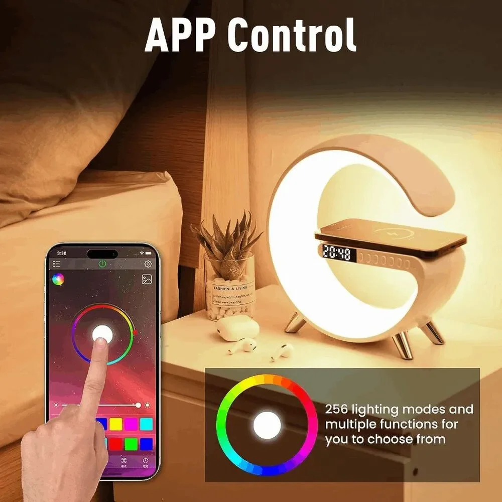 Smart LED G Lamp RGB Light Bluetooth Speaker Wireless Charger Alarm Clock